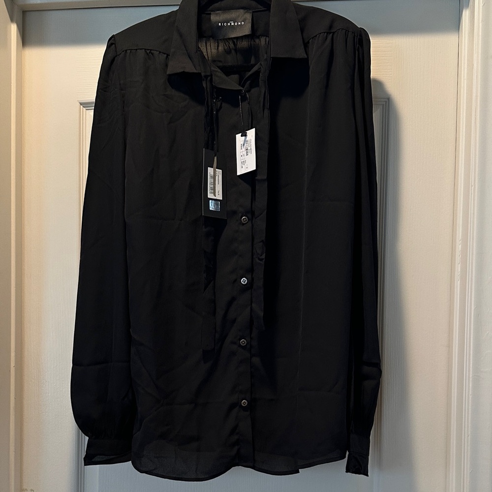 John Richmond Black Logo-Label Blouse